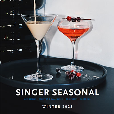 Cover photo showing two martini glasses featuring Singer Equipment products